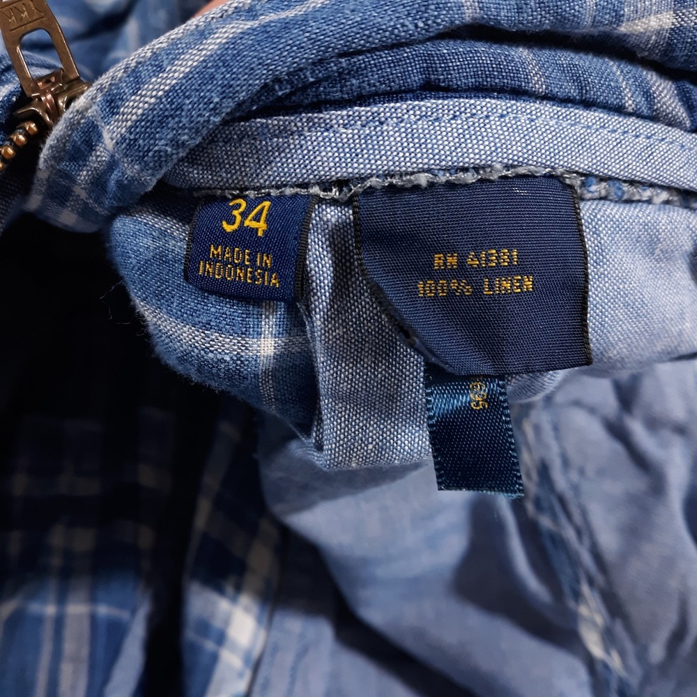 Polo Ralph Lauren Linen Shorts Mens 34 x 8 Classic Fit Madras Plaid Blue - Picture 6 of 14